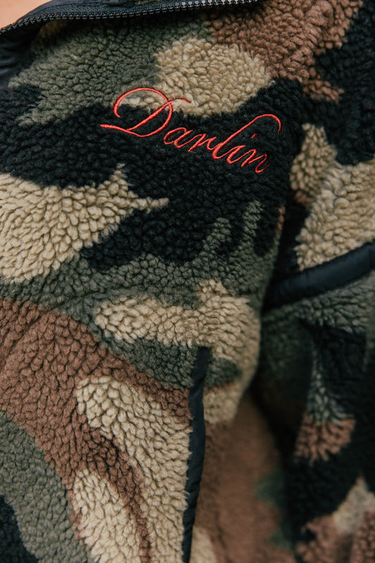 “As seen on Katie Langley!” BIG SKY SHERPA HALF ZIP - WOODLAND CAMO