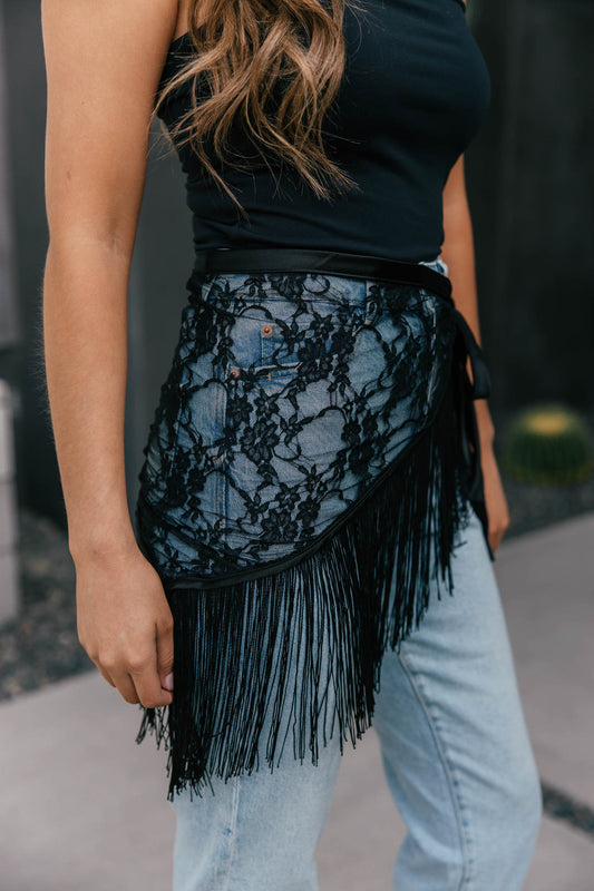 "Sierra" Tie Waist Tassel Belt - Black