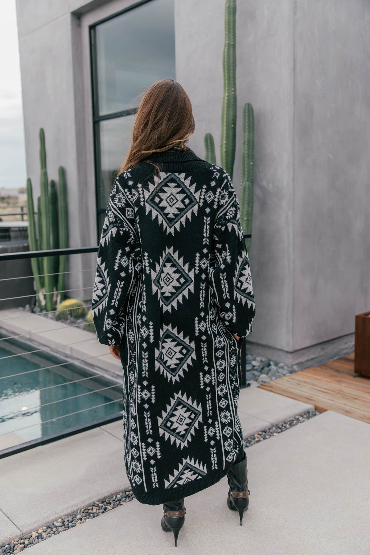 "Frontier" Aztec Print Cardigan in Black