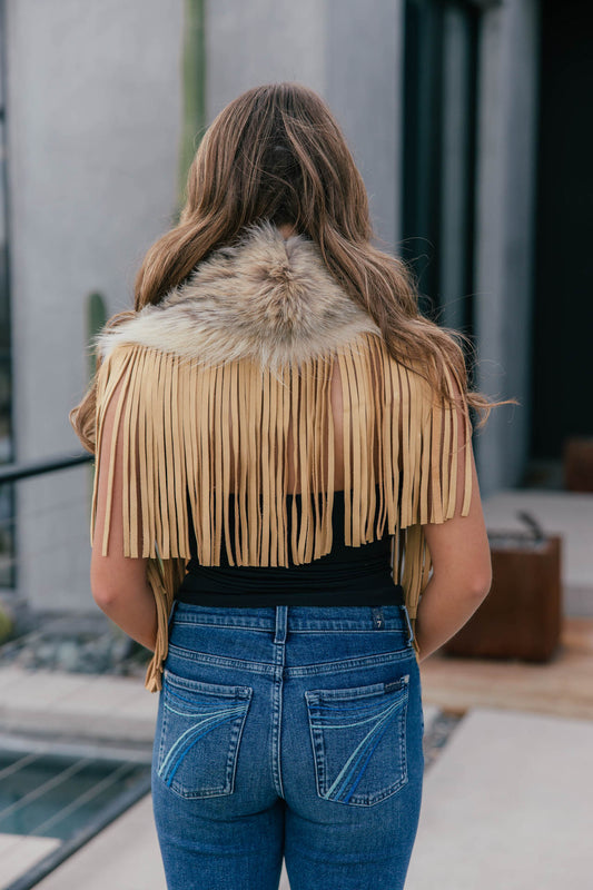 Vintage Coyote Fur & Leather Fringe Collar - Medium Size