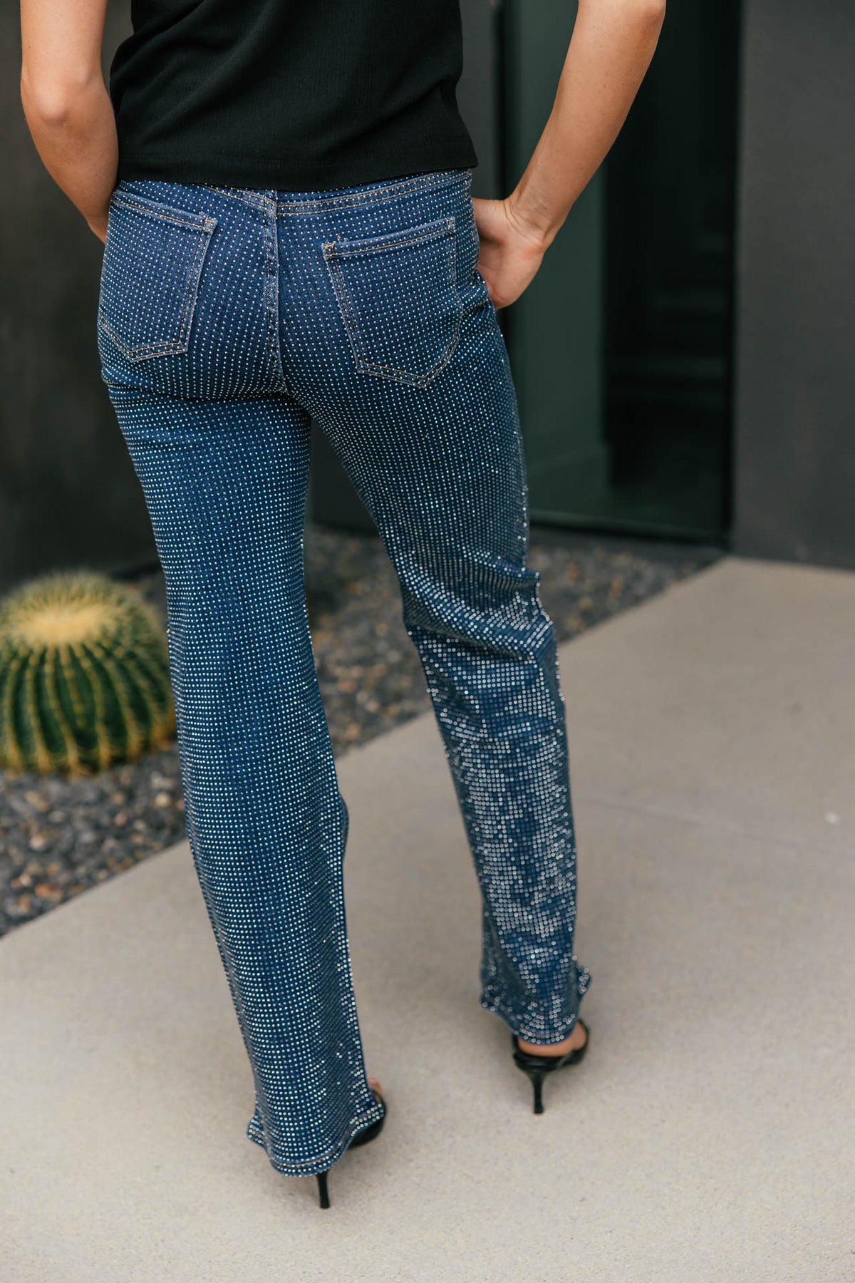The "Icon Status" Rhinestone Straight Leg Jean - Dark Denim