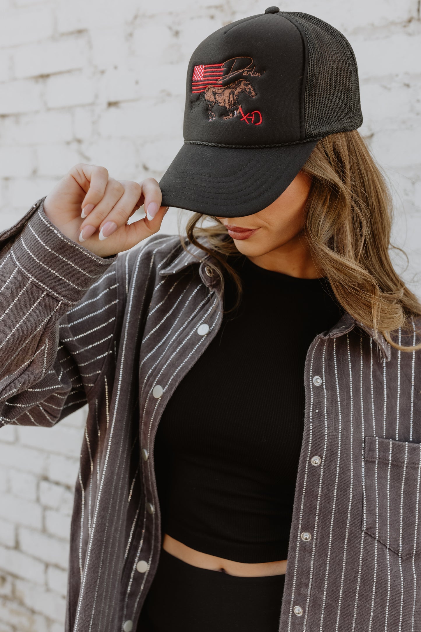 FINAL SALE!! Crystal Striped Denim Shacket Black