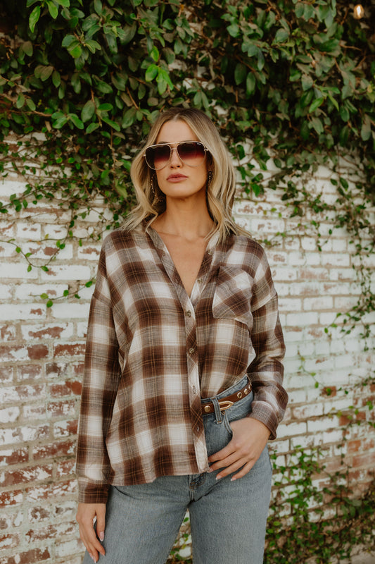 FINAL SALE!! Brown Plaid Button Down Top