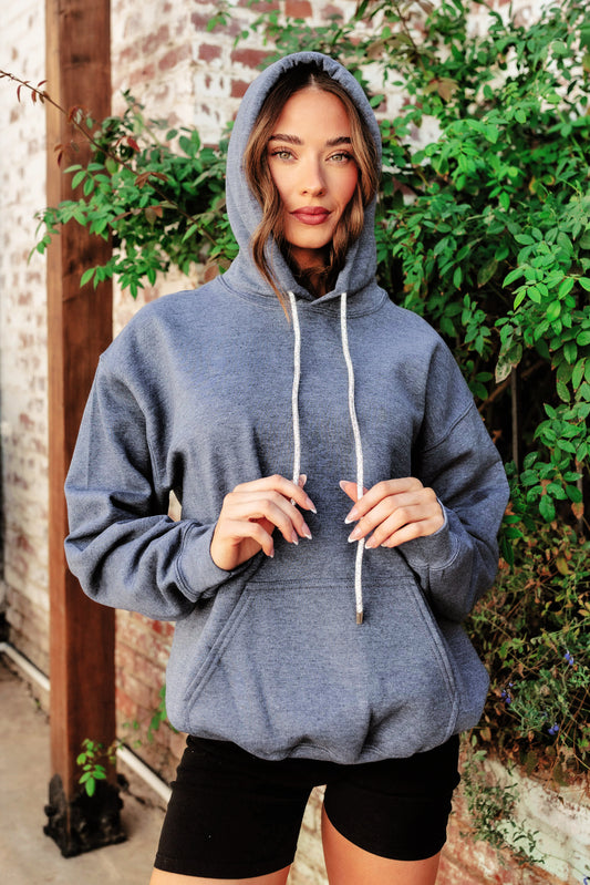 BEST SELLER!! Crystal Drawstring Sweatshirt in Heathered Navy