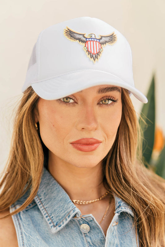 The Ascot Eagle Trucker Hat in White