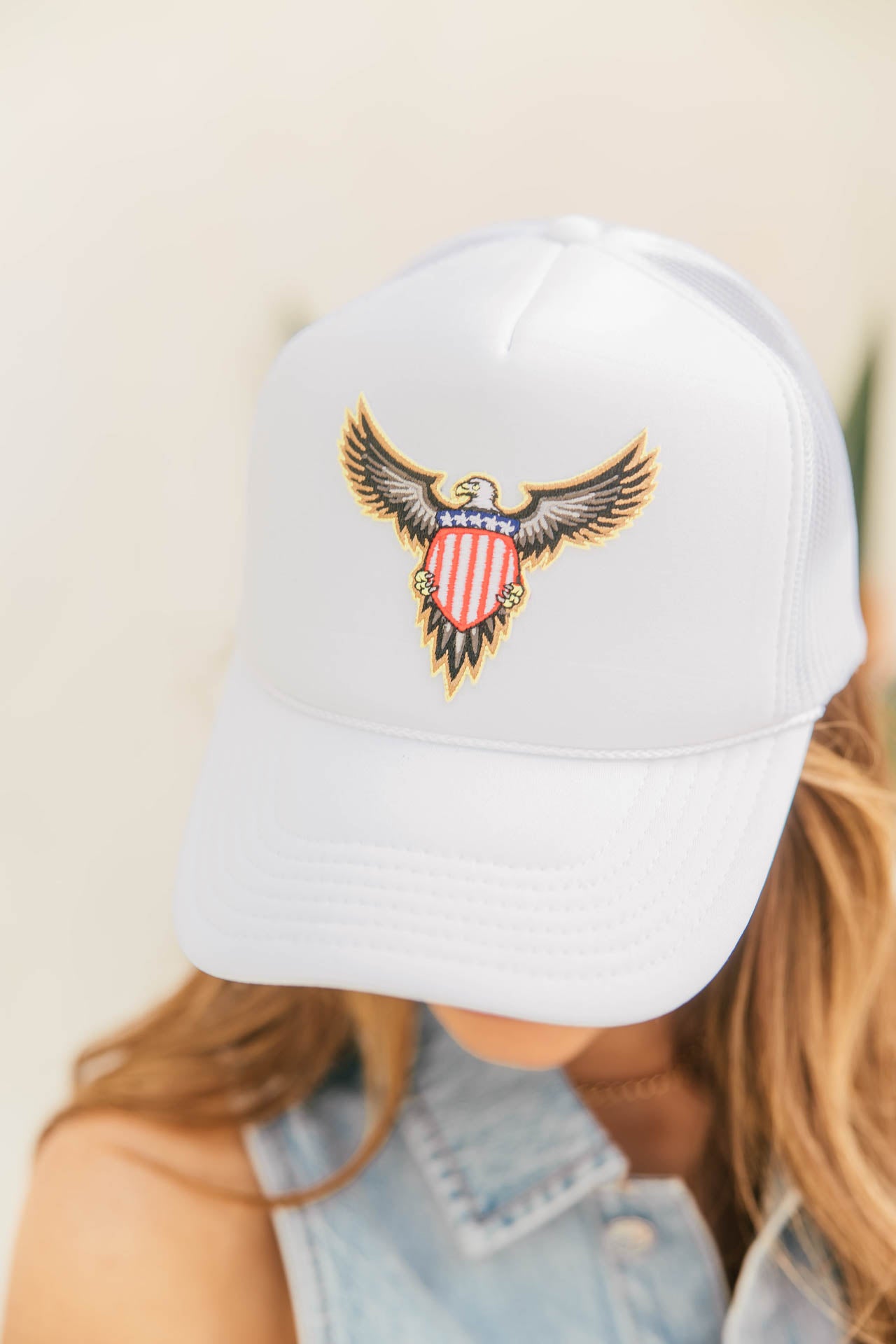The Ascot Eagle Trucker Hat in White