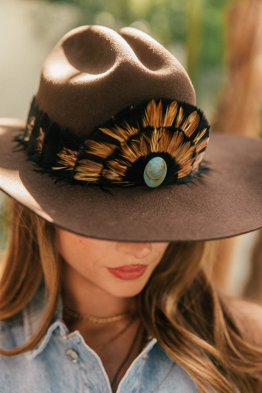 NEW!! Cattleman Wool & Feather Cowboy Hat in Brown