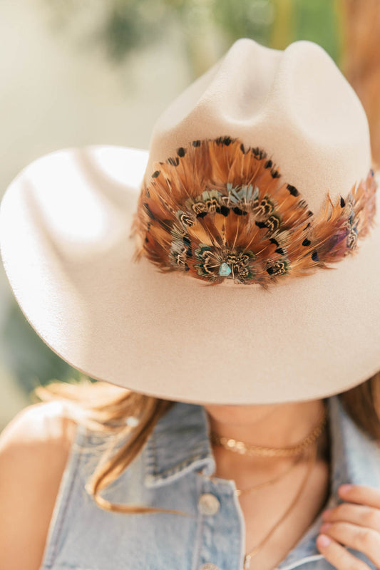 NEW!! Cattleman Wool & Feather Cowboy Hat in Taupe