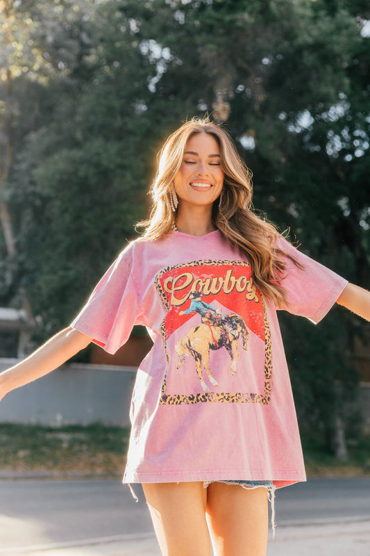 NEW!! "Cowboy" Graphic Tee in Pink