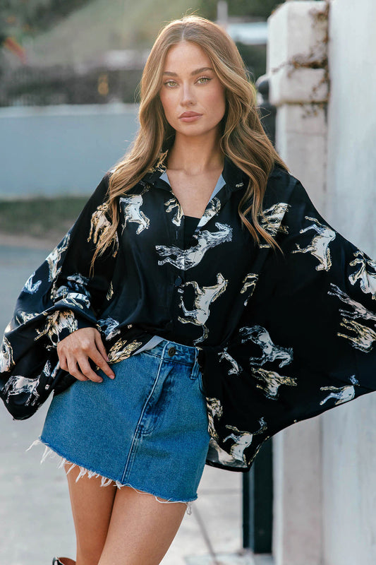 NEW!! Horseprint Satin Top in Black