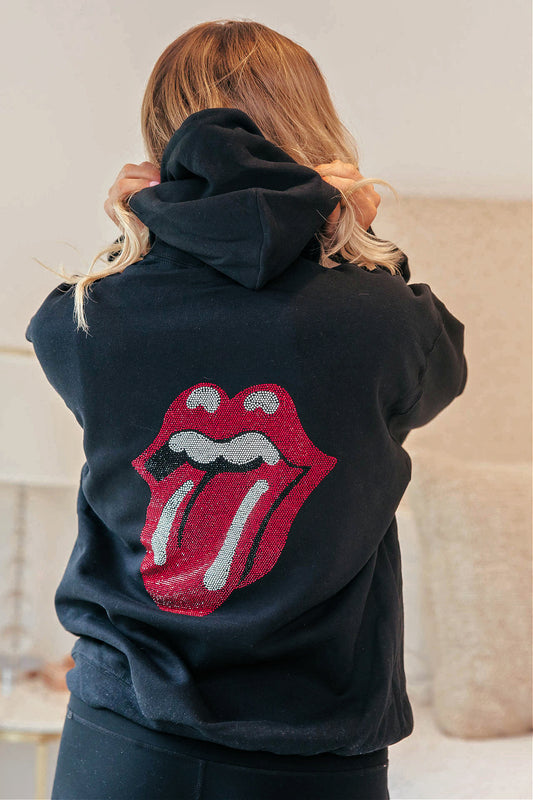 BEST SELLER!! Crystal Drawstring Sweatshirt w/ Rhinestone Lips in 2 Colors!