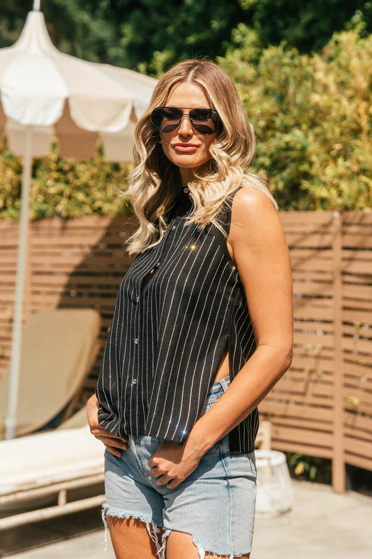 FINAL SALE!! Crystal Embellished Top in Black