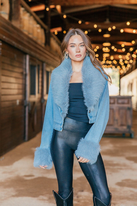NEW!! Harley Fur Trim Denim Jacket in Denim