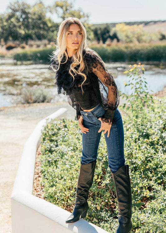 NEW!! "Vera" Ruffle Lace Top in Black