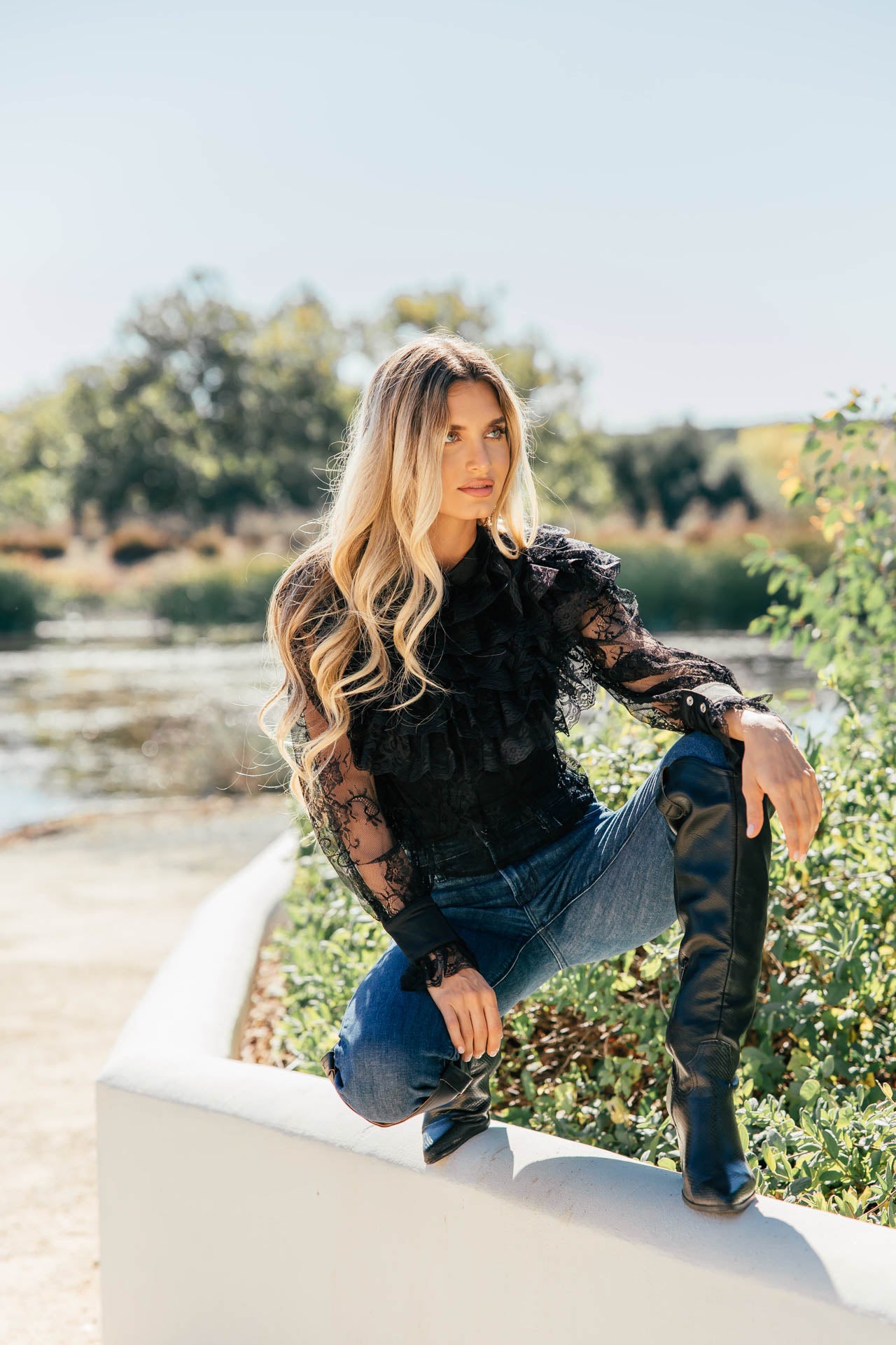 NEW!! "Vera" Ruffle Lace Top in Black