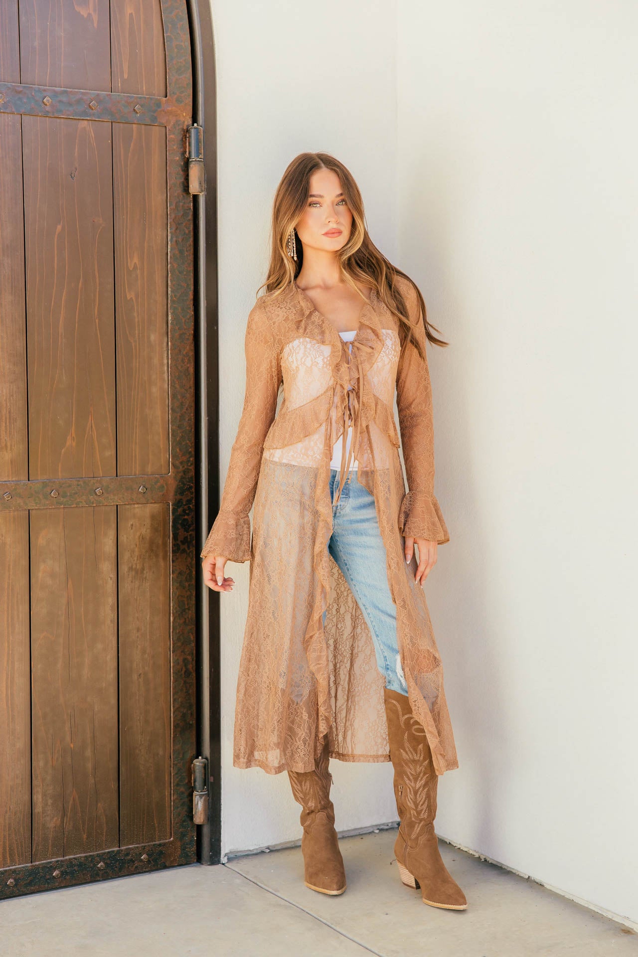 NEW!! Sheer Lace Ruffle Duster in Nude
