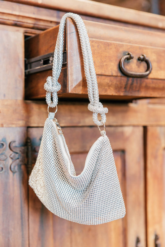 NEW!! Crystal Knotted Bag in Silver