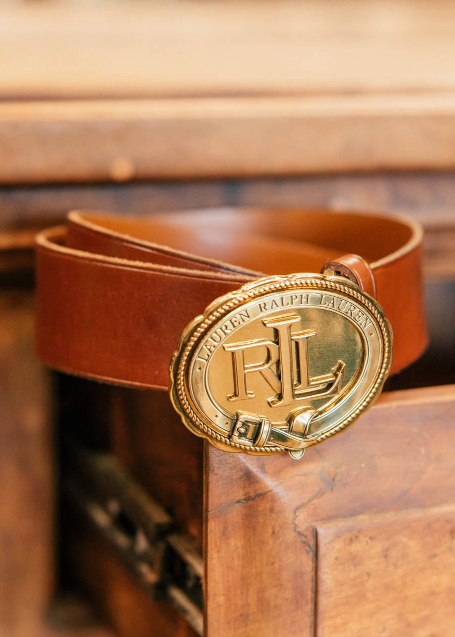 NEW!! Vintage Ralph Lauren Brown Belt w/ Gold Buckle Size Medium