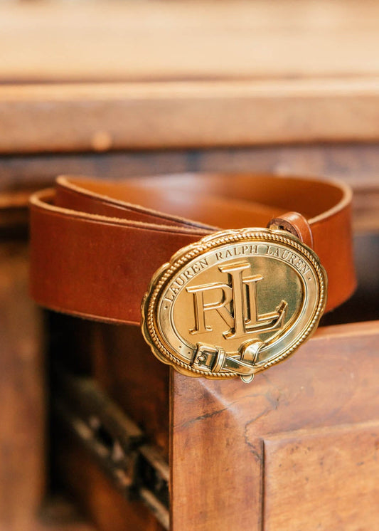 NEW!! Vintage Ralph Lauren Brown Belt w/ Gold Buckle Size Medium