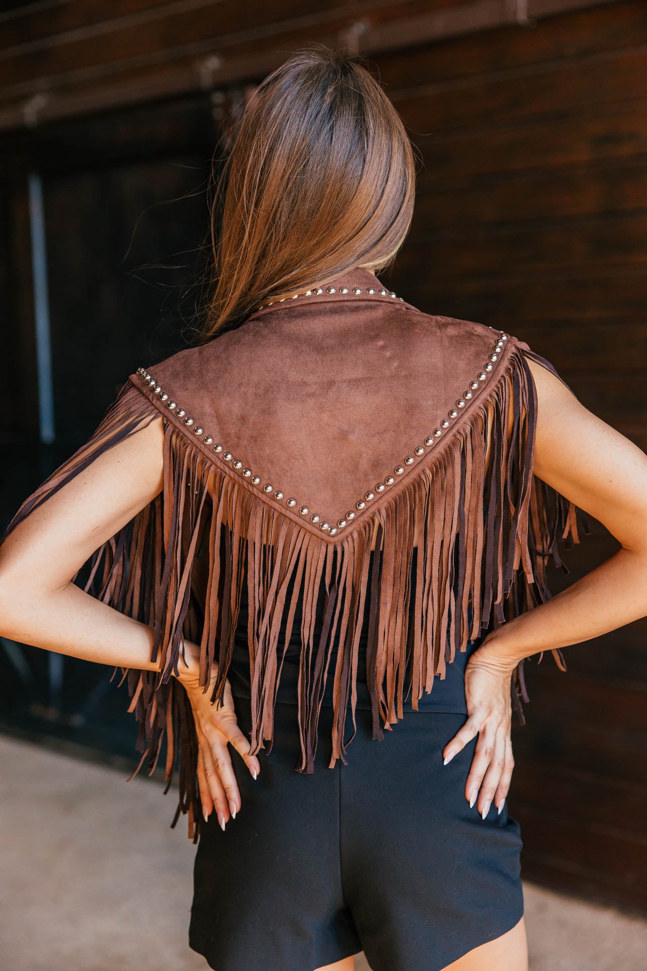 NEW!! The "Wrangler" Studded Fringe Suede Shawl in Espresso