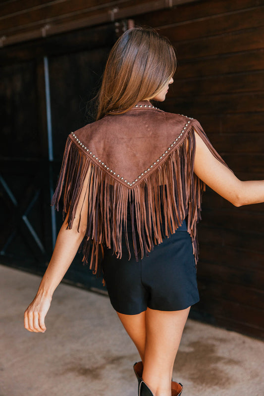 NEW!! The "Wrangler" Studded Fringe Suede Shawl in Espresso