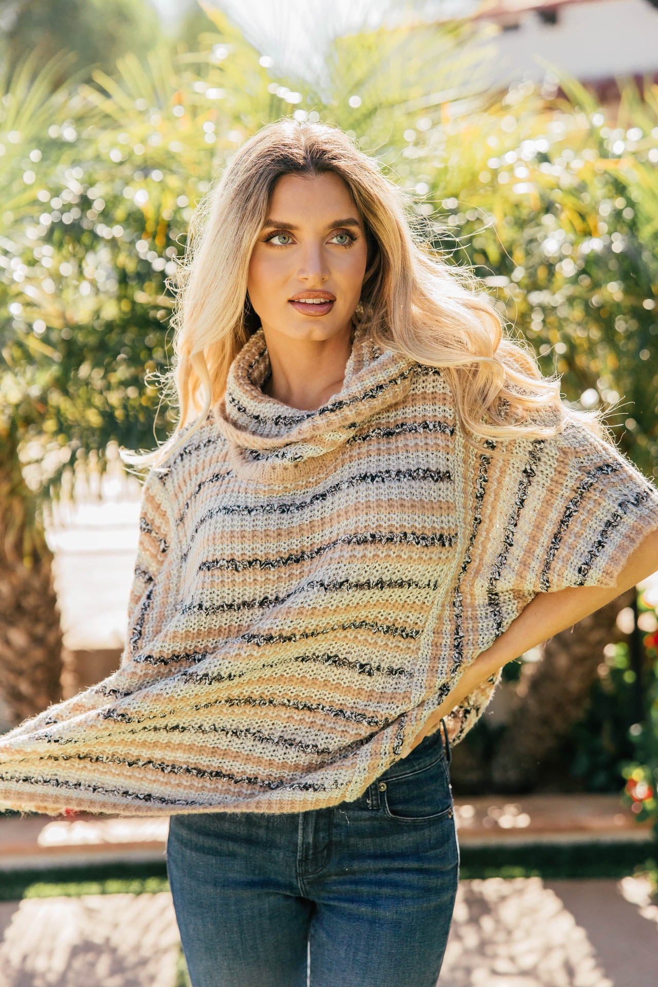 NEW!! Striped Turtle Neck Boucle Sweater