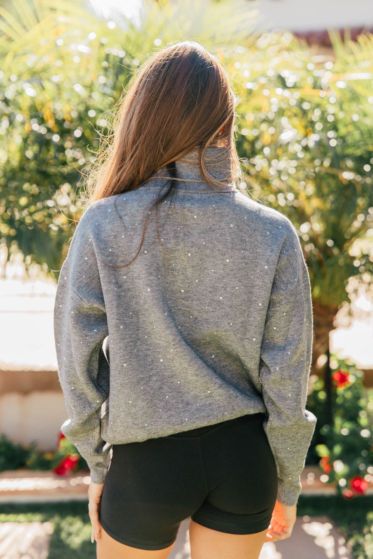 NEW!! Rhinestone Half Zip Sweatshirt in Grey