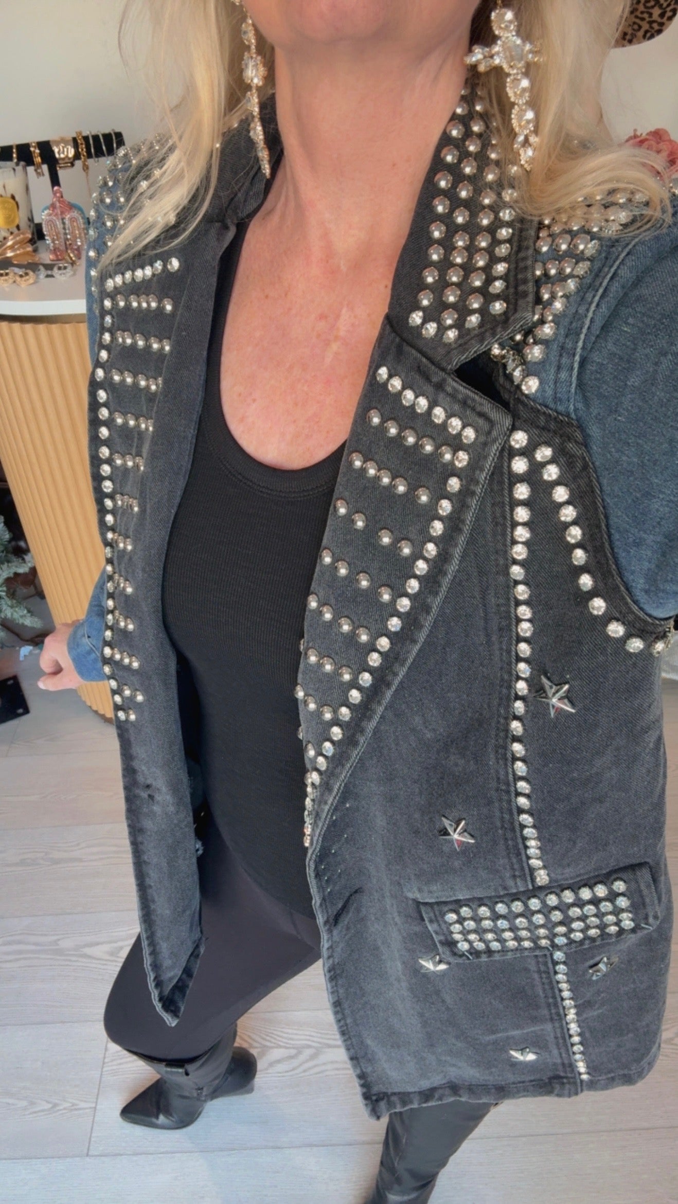 NEW!! "Jackpot" Two Tone Denim Studded Blazer