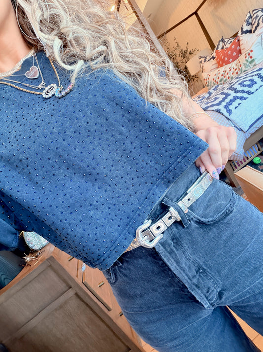 AS SEEN ON CASSIDY! The “Brooklyn" Cropped Rhinestone Tee in 5 Colors - PREORDER