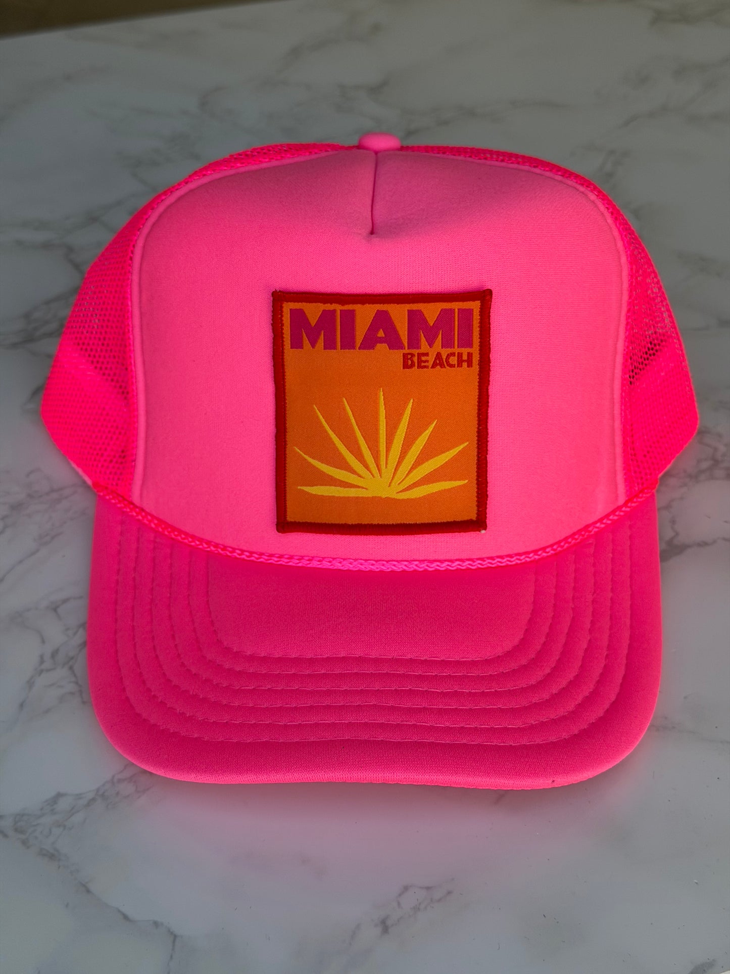 The Miami Beach Trucker Hat in Hot Pink