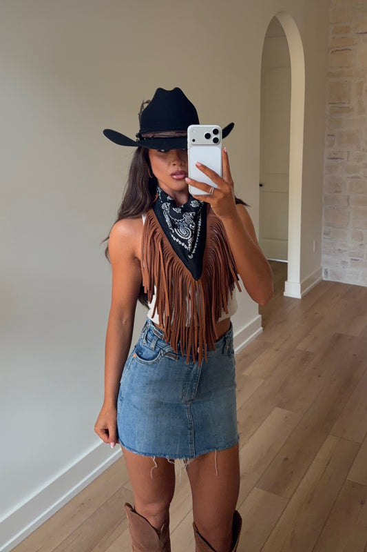 Leather Fringe Bandana in 2 Colors by Dirty Mojave