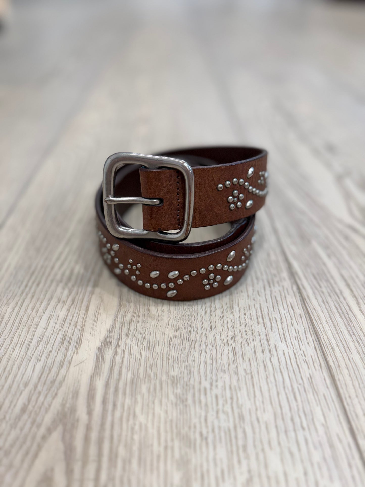 NEW!! Vintage Ralph Lauren Brown W/ Silver Studded Belt Size Medium