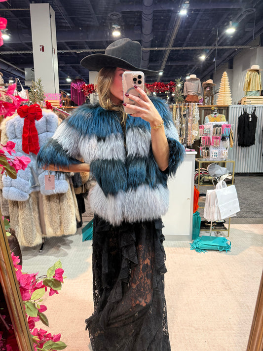 #155 Vintage Dyed Fox Fur Jacket - Size Small