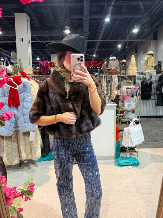 #147 Vintage Mahogany Mink Crop Fur Jacket Size Small