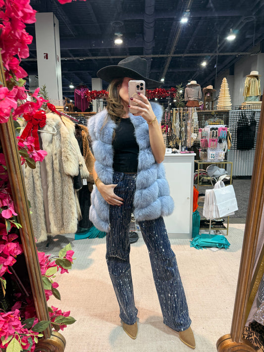 #160 Vintage Dyed Blue Fox Vest Size Medium