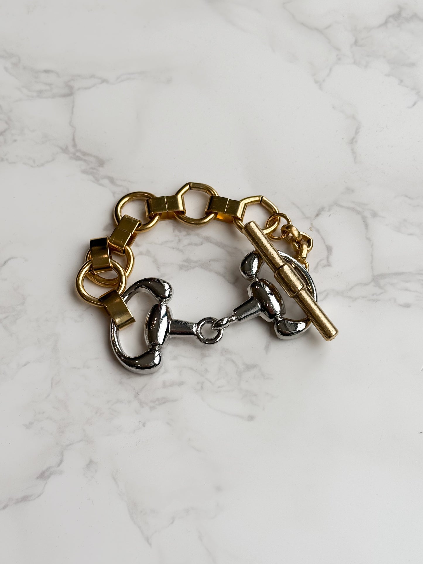 NEW!! Two Tone Horsebit Toggle Bracelet