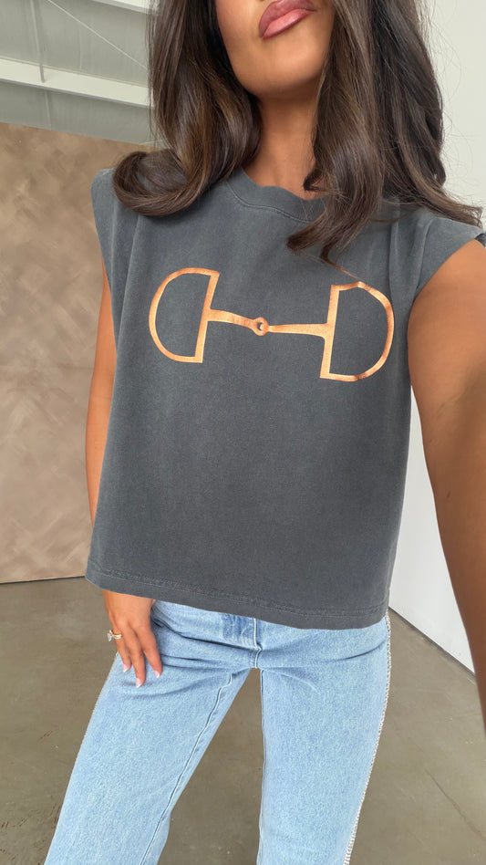 NEW!! "Metallic Cowgirl" Horsebit Muscle Tee in Charcoal