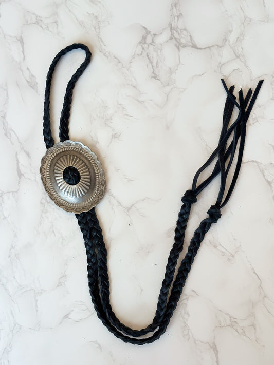 NEW!! Western Braided Sterling Silver Bolo Tie in Black