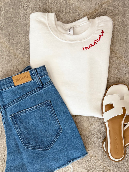 NEW!! "MAMA" Embroidered Sweatshirt in White