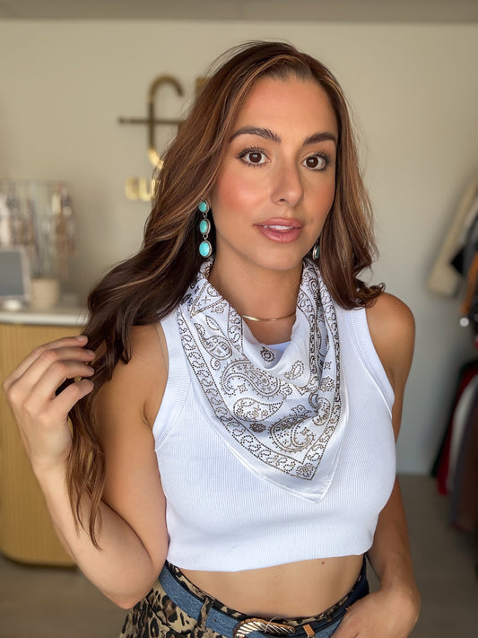 NEW!! Rhinestone Bandana in White