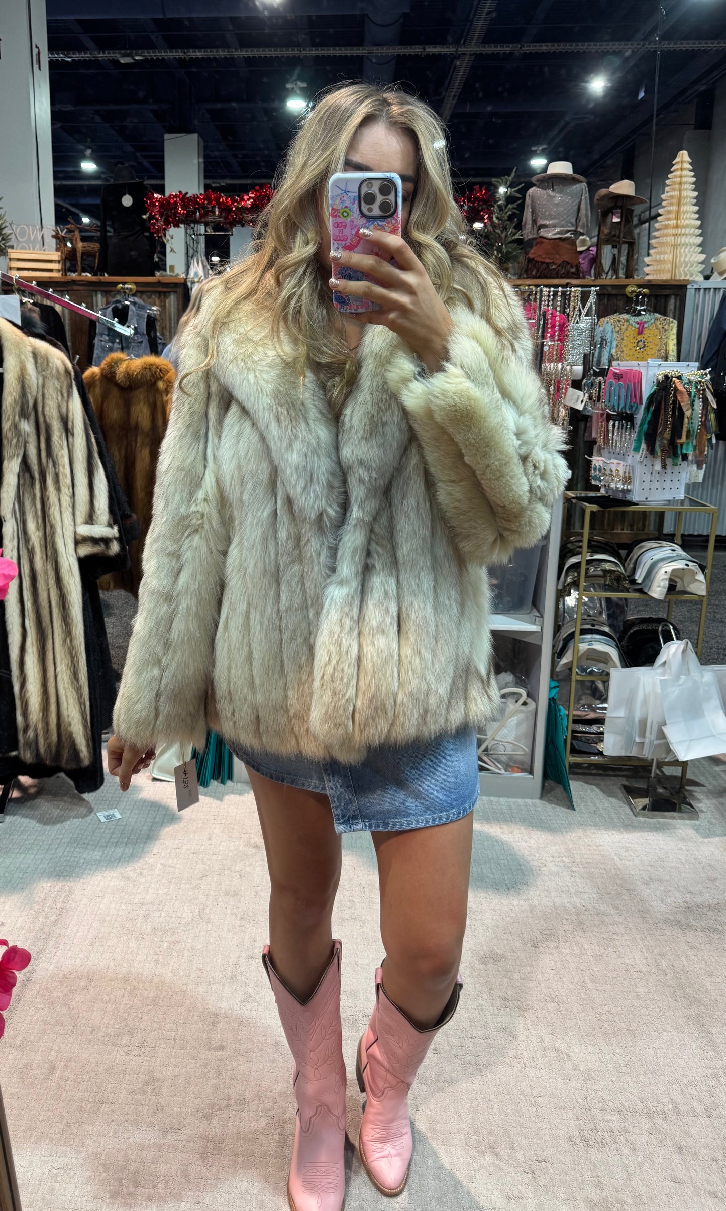 #132 Vintage Blue Fox Jacket Size Medium/Large