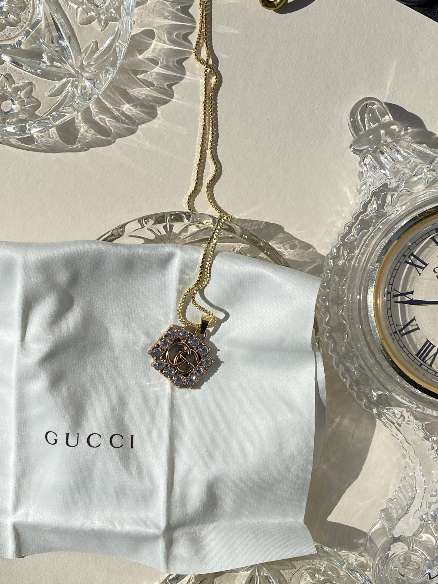 NEW!! Authentic Vintage Crystal G Pendant Necklace in 2 Sizes