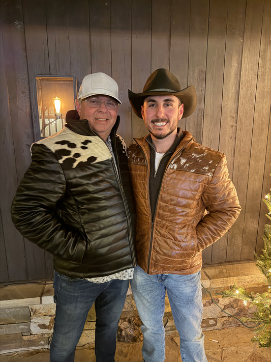 NEW!! Men's Cowhide Puffer Jacket in Brown