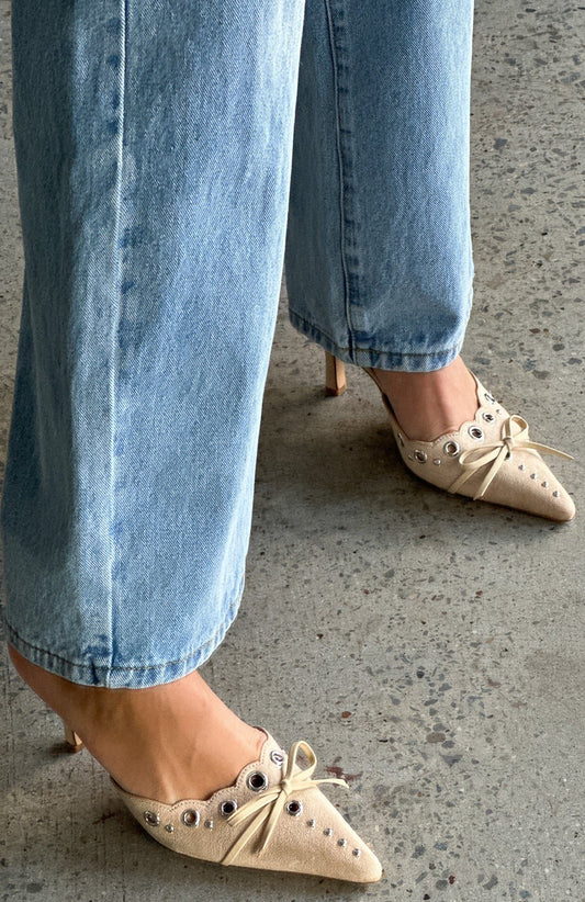 FINAL SALE!! Charisma Eyelet Kitten Heel in Taupe