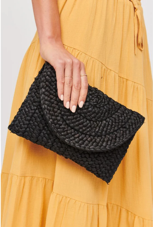 FINAL SALE!! Poolside Straw Clutch in Black