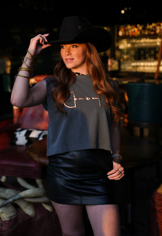 NEW!! "Metallic Cowgirl" Horsebit Muscle Tee in Charcoal