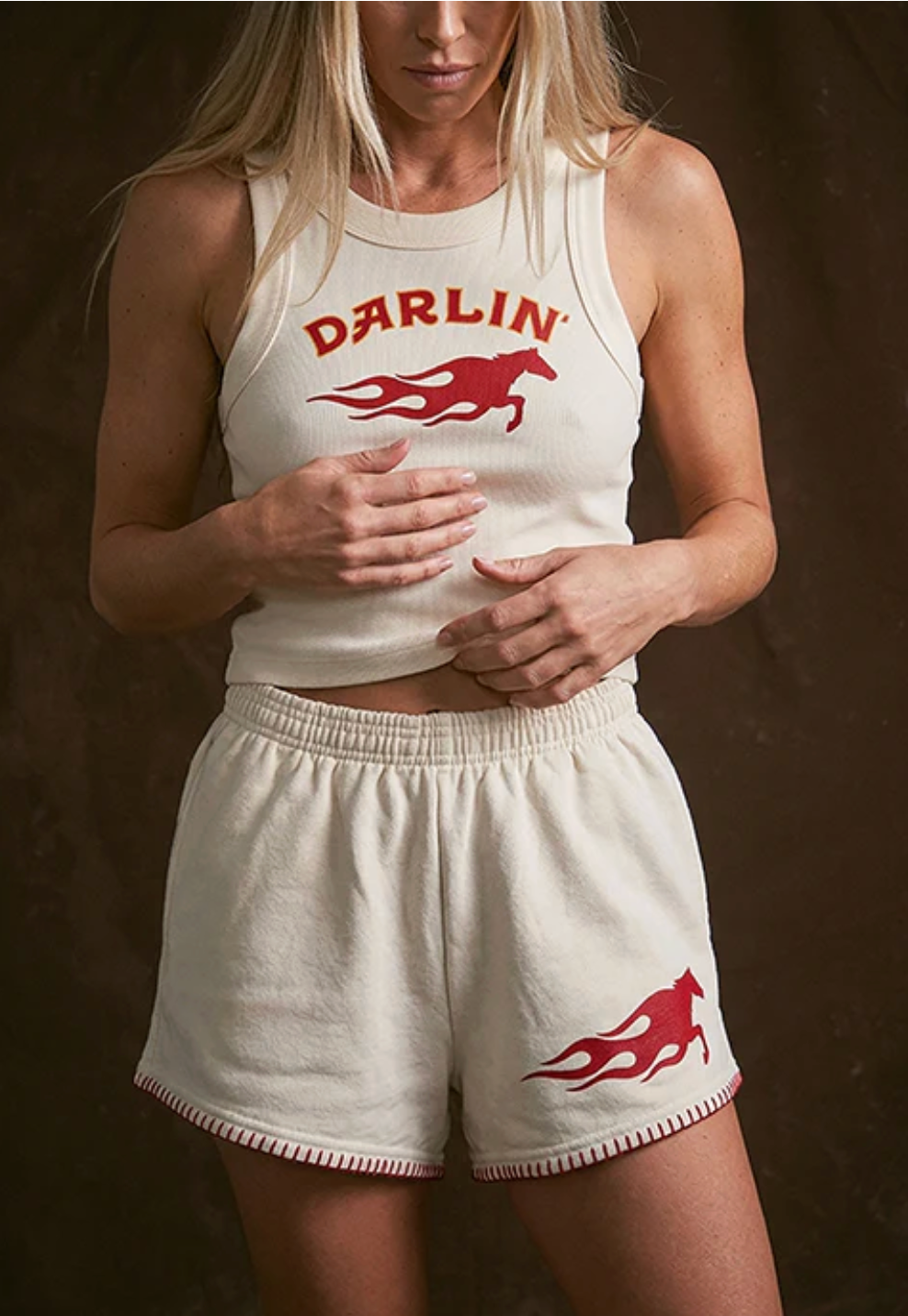 Hot Bronc Crop Tank in Creme