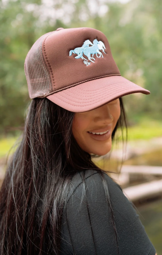 Wild Horses Embroidered Trucker in Brown