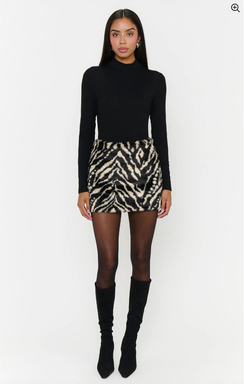 Phoebe Mini Skirt in Zebra Faux Fur