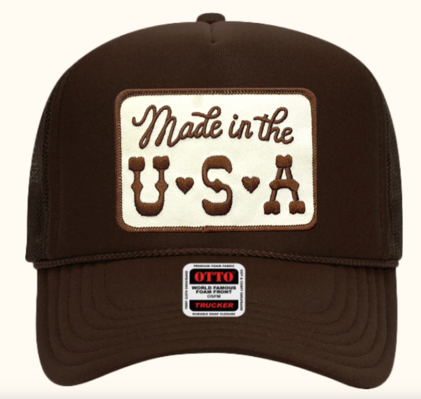 NEW!! "Made in the USA" Trucker Hat in Brown